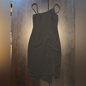 Lulu's Shape the Night Black Asymmetrical Midi Dress (Size M)